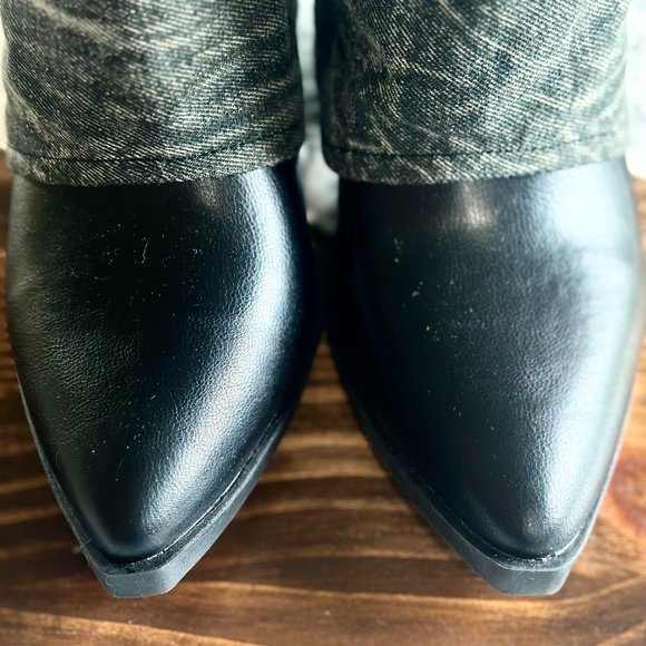 NWT Black and Denim Fold Over Pull-On Western Ankle Boots - Picture 4 of 8